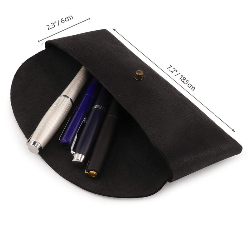Londo Genuine Leather Retro Pen and Pencil Case - Metal Snap Fastener, Pencil Pouch Stationery Bag - Image 2